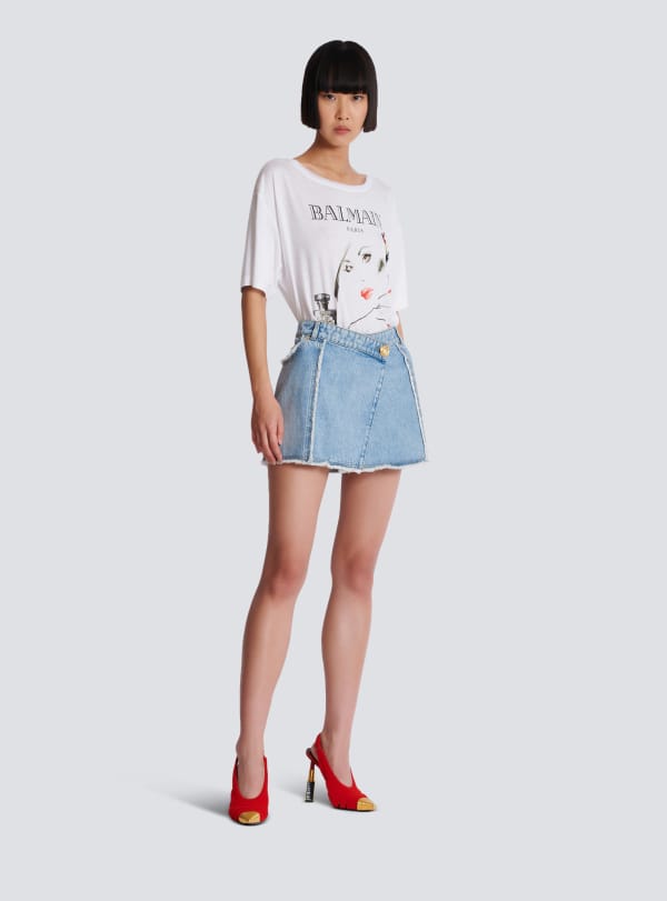 Balmain Paris Jupe Asymétrique En Denim Bleu - Femme