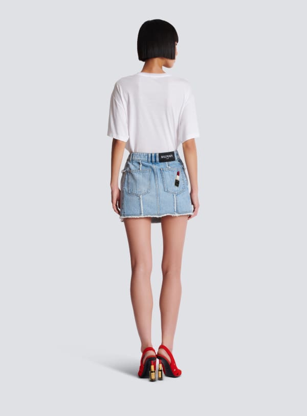 Balmain Paris Jupe Asymétrique En Denim Bleu - Femme