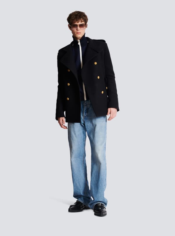 Balmain Paris Manteau Officier Court Noir - Homme