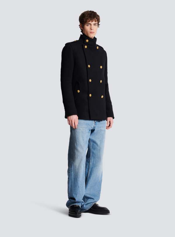 Balmain Paris Manteau Officier Court Noir - Homme
