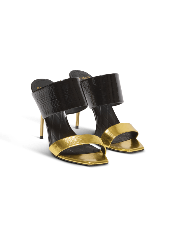 Balmain Paris Mules PB En Cuir Strié Noir - Femme