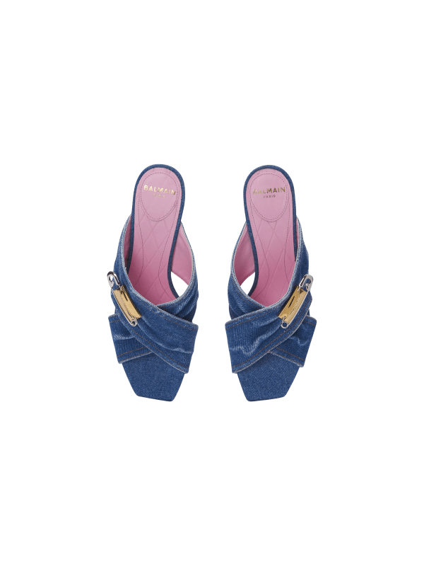 Balmain Paris Mules Safety Pin En Denim Bleu - Femme