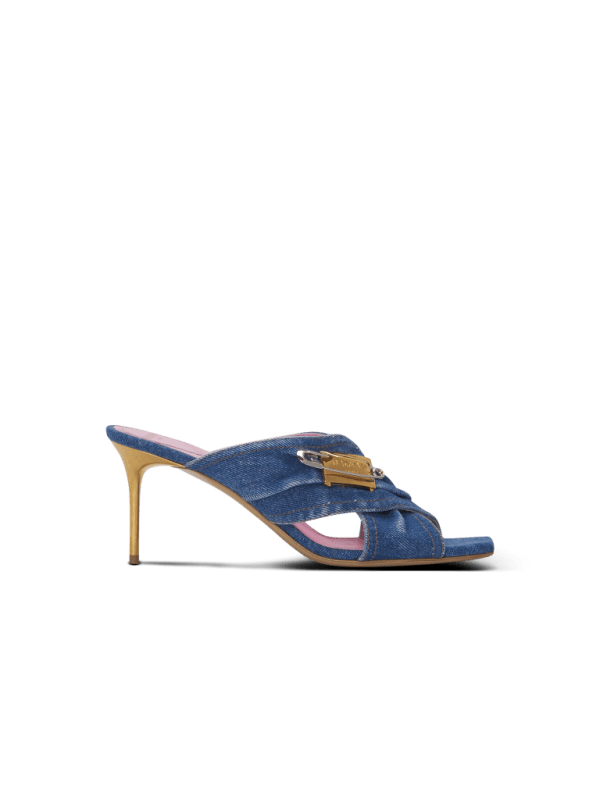 balmain paris Mules Safety pin en denim bleu - Femme