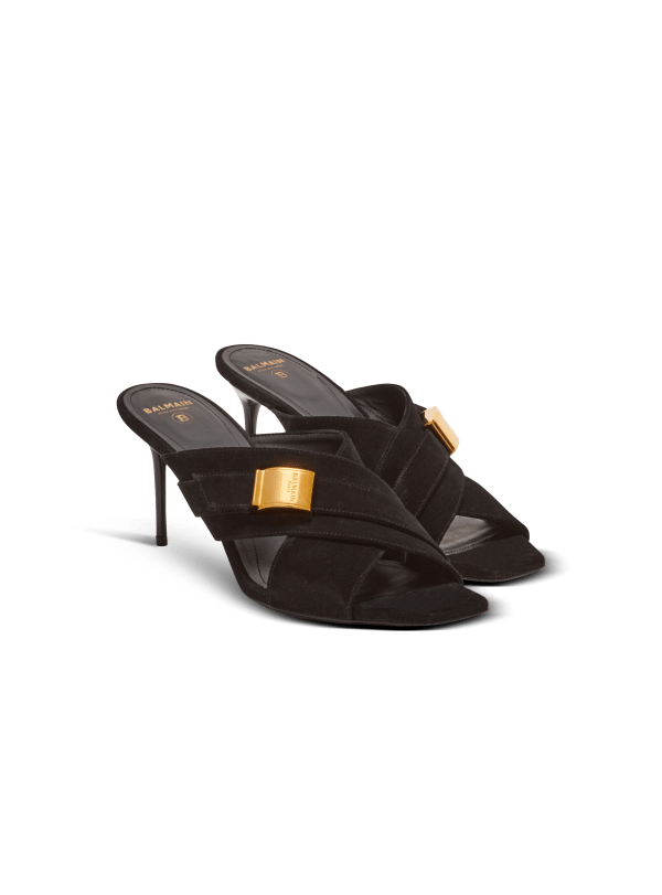 Balmain Paris Mules Uma En Cuir Suédé Noir - Femme