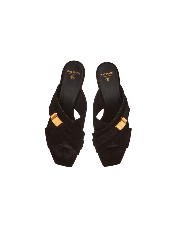 Balmain Paris Mules Uma En Cuir Suédé Noir - Femme