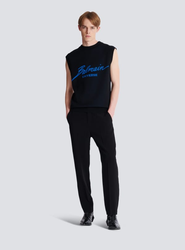 Balmain Paris Pantalon Droit En Crêpe Noir - Homme