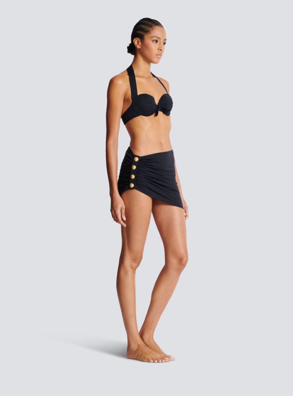 Balmain Paris Paréo Drapé à Boutons Noir - Femme