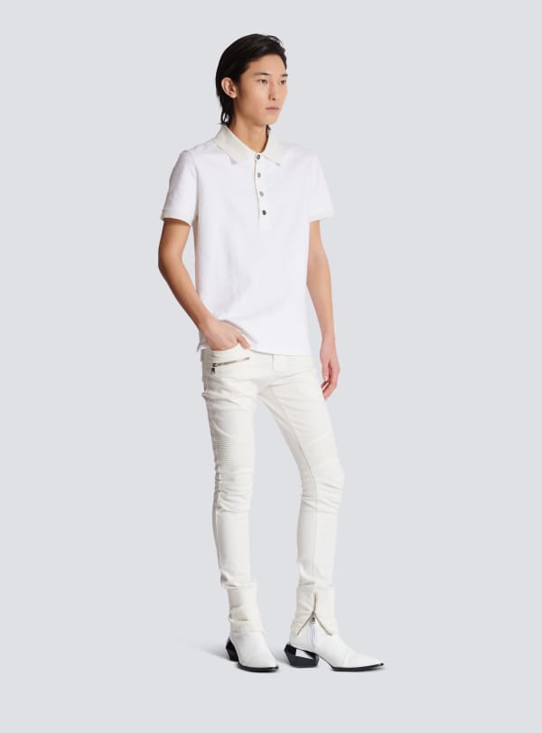 Balmain Paris Polo En Coton Piqué Blanc - Homme
