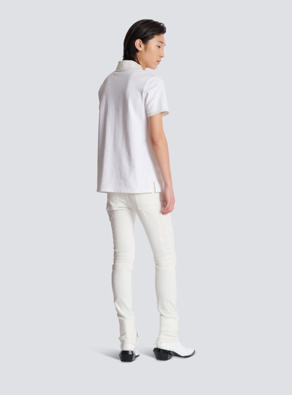 Balmain Paris Polo En Coton Piqué Blanc - Homme
