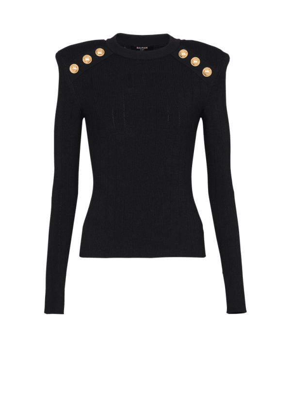 balmain paris Pull en maille à boutons noir - Femme