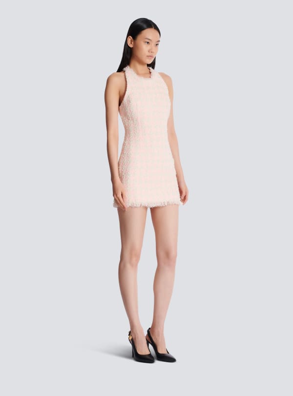 Balmain Paris Robe Courte En Tweed Rose - Femme
