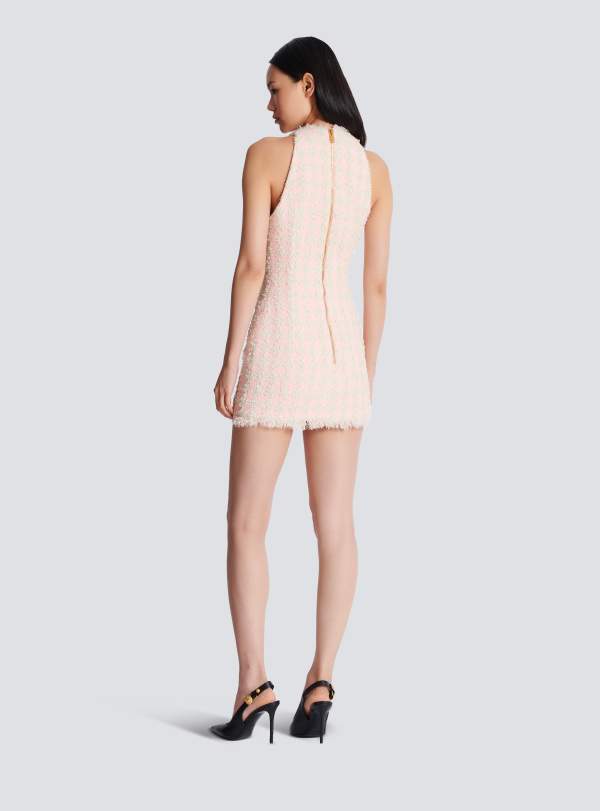 Balmain Paris Robe Courte En Tweed Rose - Femme