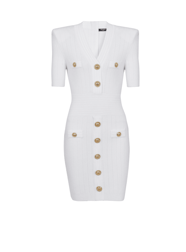 balmain paris Robe en maille à boutons blanc - Femme