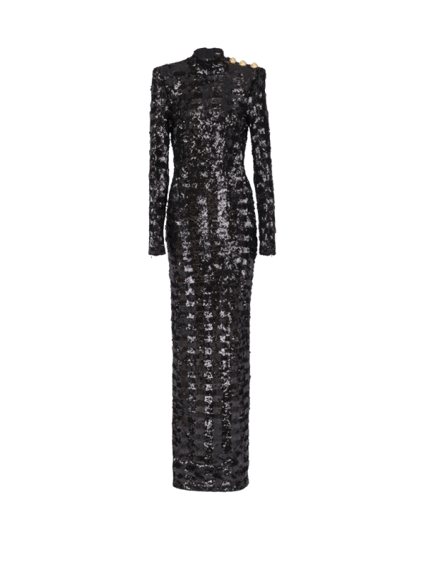balmain paris Robe longue en sequins noir - Femme