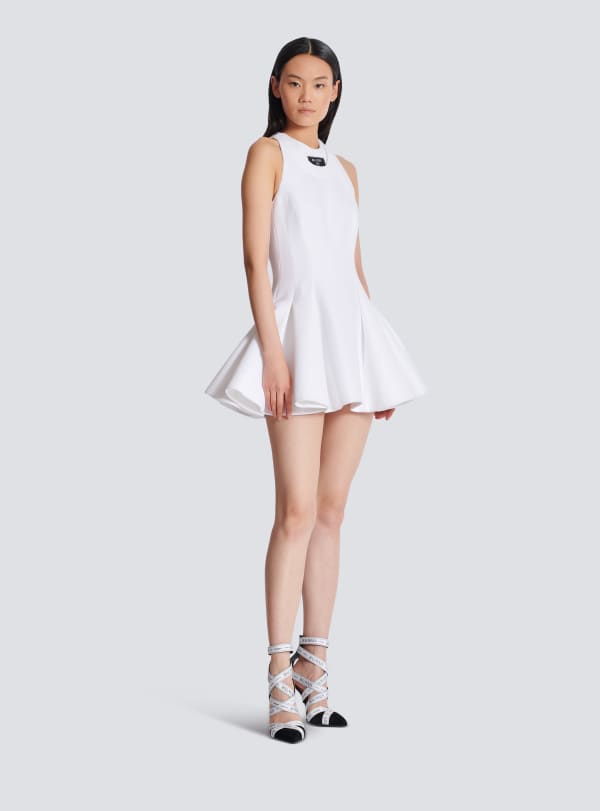 Balmain Paris Robe Trapèze Plissée Blanc - Femme