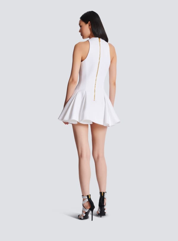 Balmain Paris Robe Trapèze Plissée Blanc - Femme