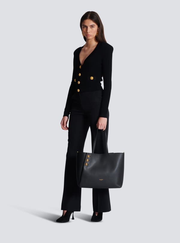 Balmain Paris Sac Cabas Emblème En Cuir Noir - Femme