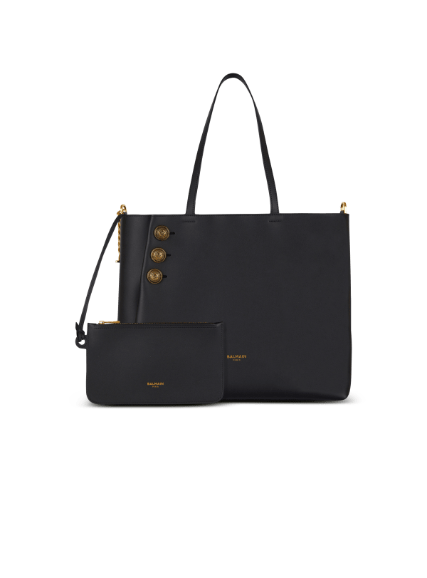 Balmain Paris Sac Cabas Emblème En Cuir Noir - Femme