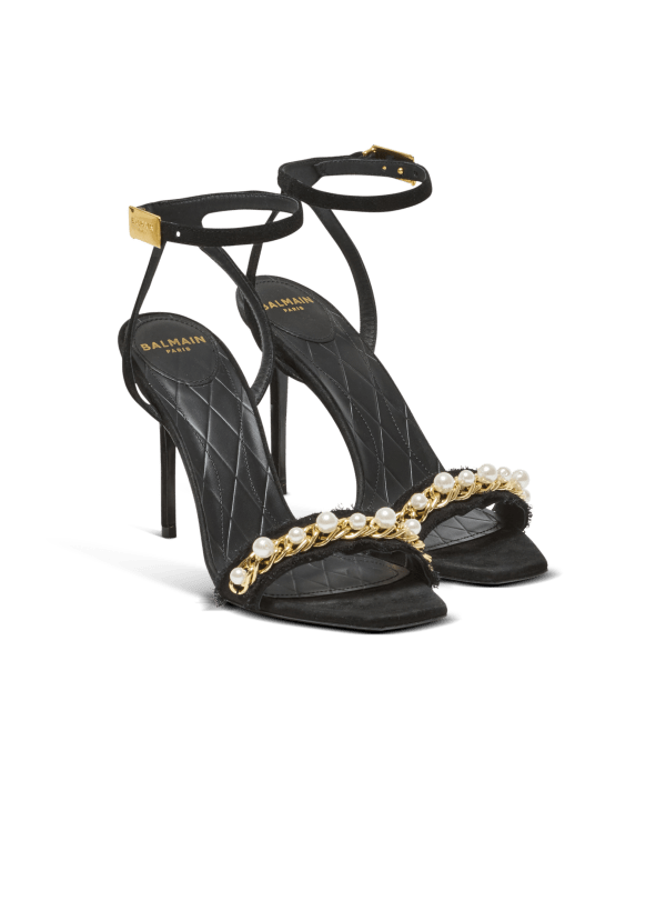 Balmain Paris Sandales PB En Cuir Suédé Noir - Femme