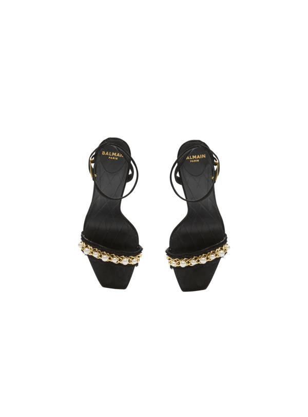 Balmain Paris Sandales PB En Cuir Suédé Noir - Femme