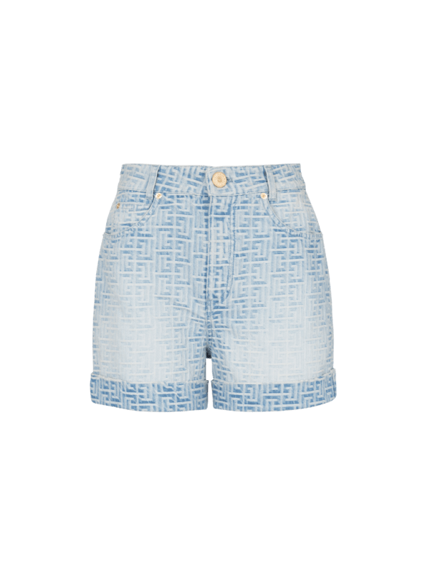 balmain paris Short en jean monogramme bleu - Femme