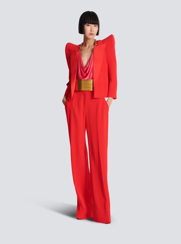 Balmain Paris Top Dos-nu Drapé En Soie Rose - Femme