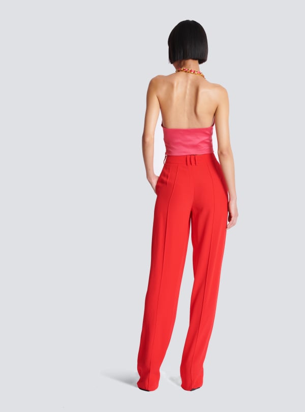 Balmain Paris Top Dos-nu Drapé En Soie Rose - Femme