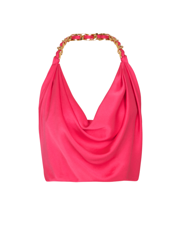 balmain paris Top dos-nu drapé en soie rose - Femme