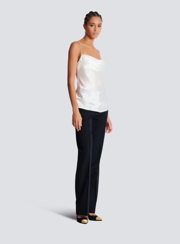 Balmain Paris Top En Satin Drapé Blanc - Femme