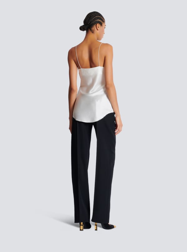 Balmain Paris Top En Satin Drapé Blanc - Femme