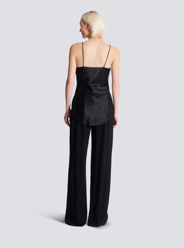 Balmain Paris Top En Satin Drapé Noir - Femme