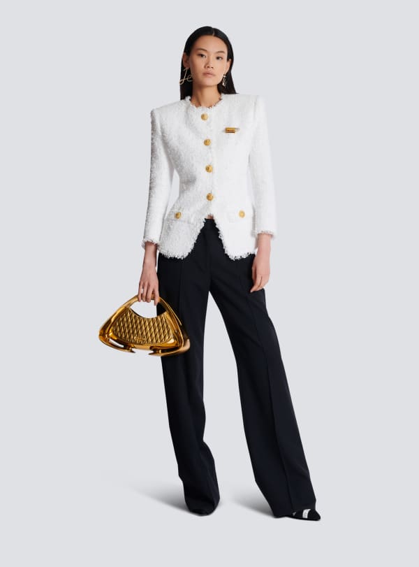 Balmain Paris Veste Ajustée En Tweed Blanc - Femme