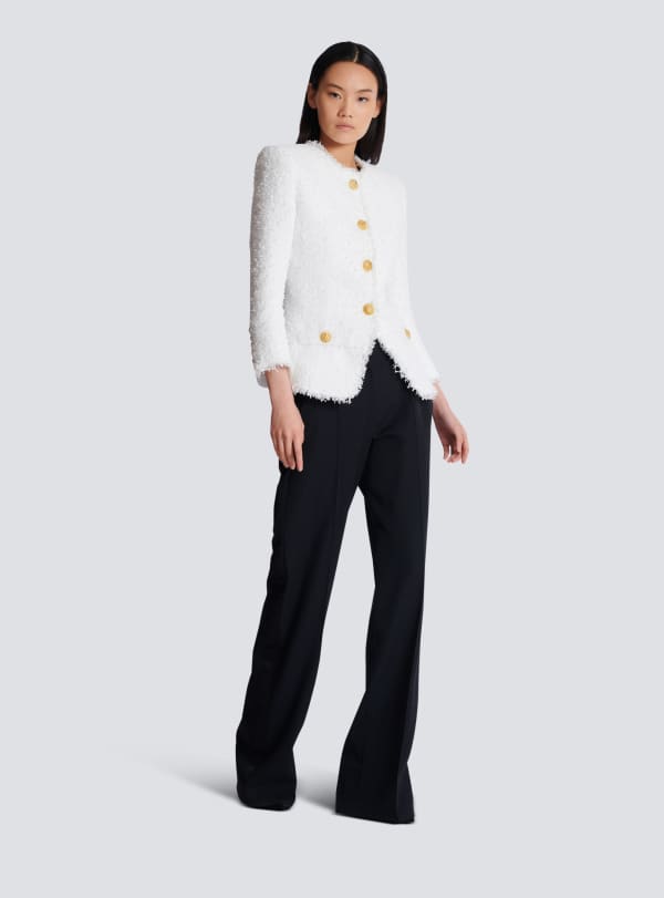 Balmain Paris Veste Ajustée En Tweed Blanc - Femme