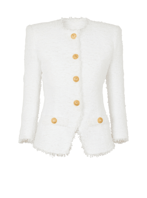 balmain paris Veste ajustée en tweed blanc - Femme