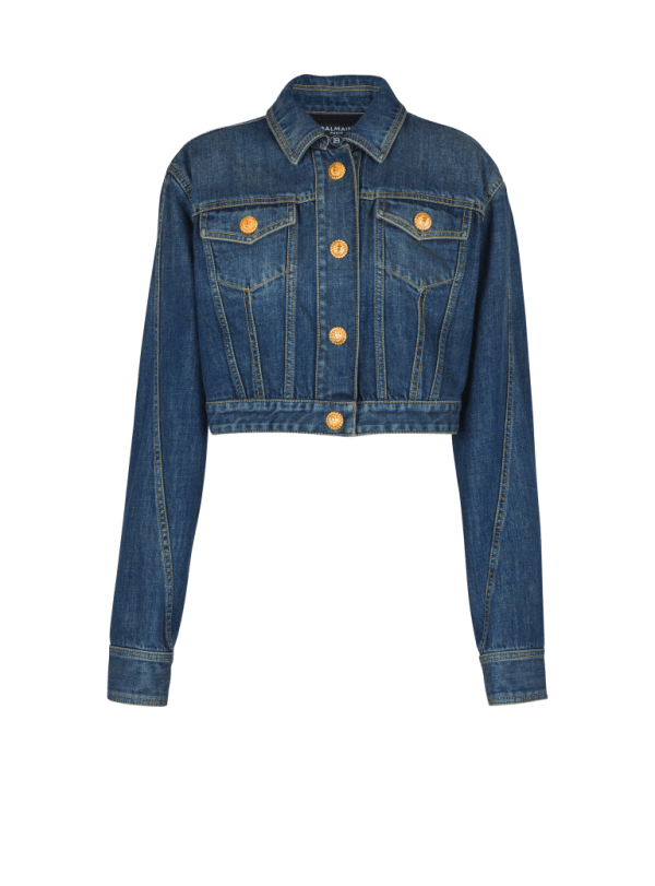 balmain paris Veste courte en denim bleu - Femme