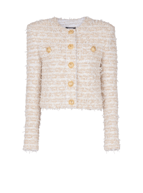 balmain paris Veste courte en tweed or - Femme