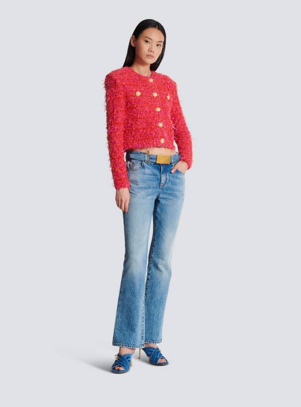 Balmain Paris Veste Courte En Tweed Rouge - Femme