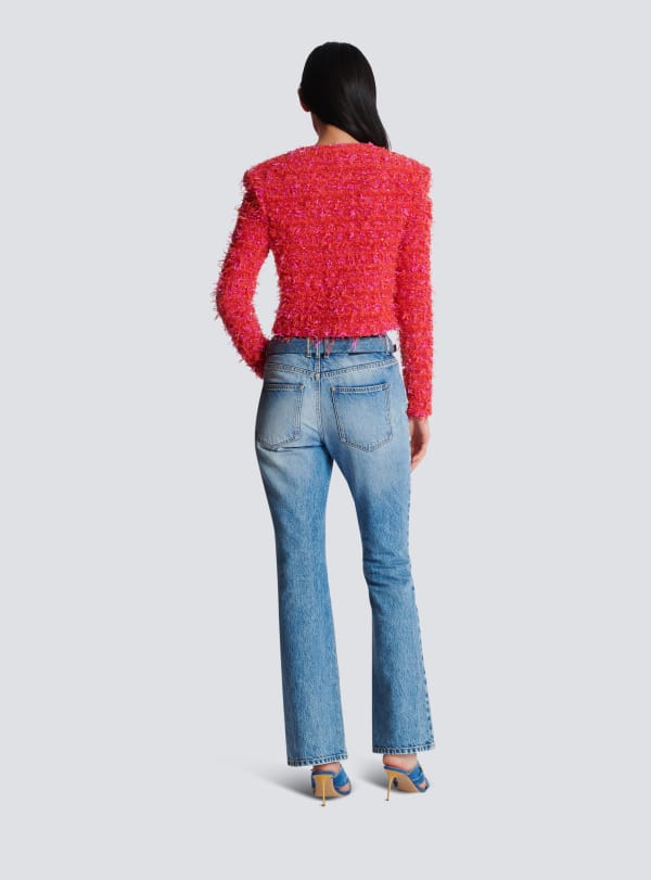 Balmain Paris Veste Courte En Tweed Rouge - Femme