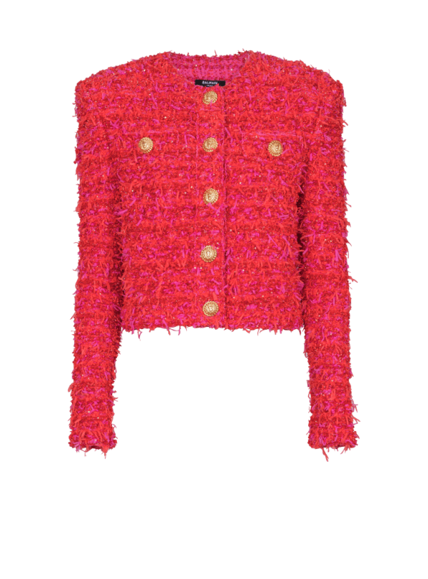 balmain paris Veste courte en tweed rouge - Femme
