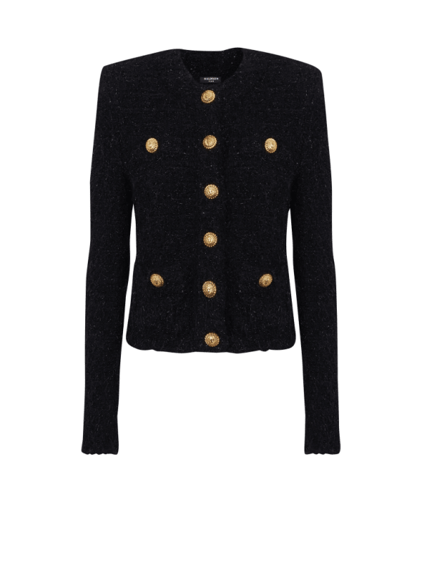 balmain paris Veste en tweed à boutons noir - Femme