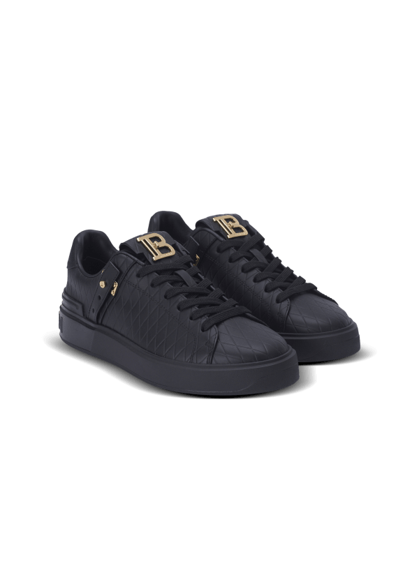 Balmain Paris Baskets B-Court B-Buzz En Cuir De Veau Embossé Noir - Femme