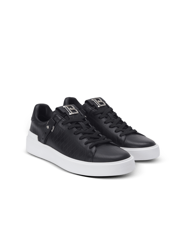 Balmain Paris Baskets B-Court B-Buzz En Cuir De Veau Embossé Noir - Homme