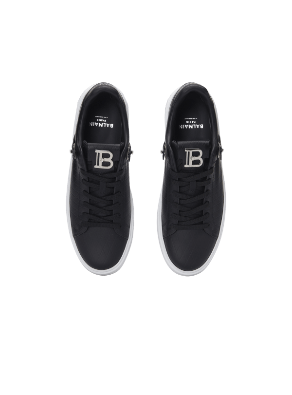 Balmain Paris Baskets B-Court B-Buzz En Cuir De Veau Embossé Noir - Homme