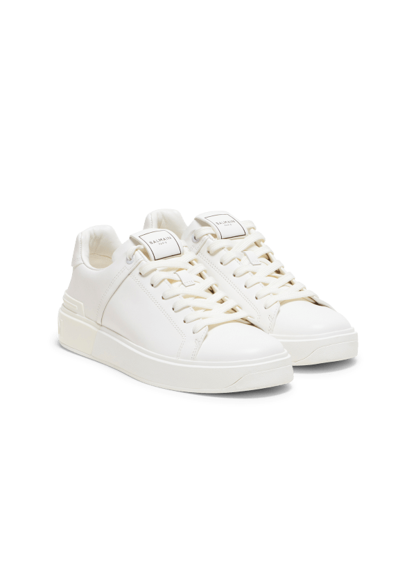 Balmain Paris Baskets B-Court En Cuir De Veau Blanc - Homme