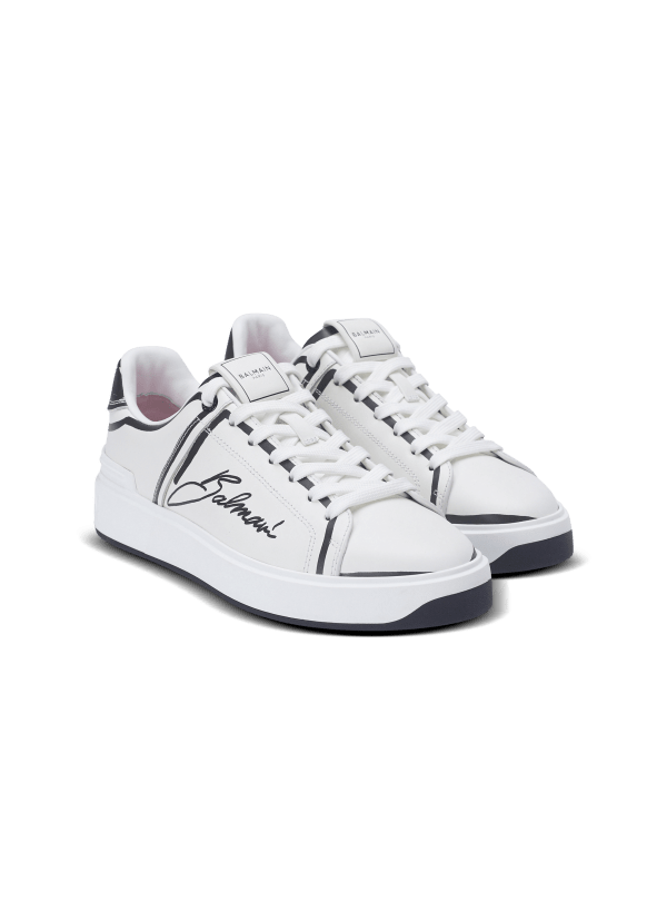 Balmain Paris Baskets B-Court En Cuir De Veau Imprimé Blanc - Femme