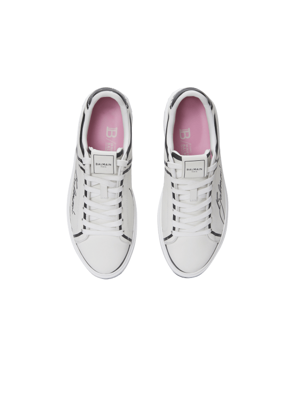 Balmain Paris Baskets B-Court En Cuir De Veau Imprimé Blanc - Homme