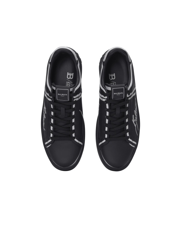 Balmain Paris Baskets B-Court En Cuir De Veau Imprimé Noir - Homme