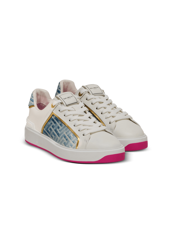 Balmain Paris Baskets B-Court En Cuir Et Denim Blanc - Femme