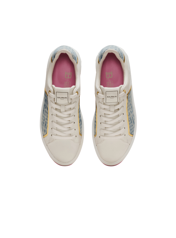 Balmain Paris Baskets B-Court En Cuir Et Denim Blanc - Femme