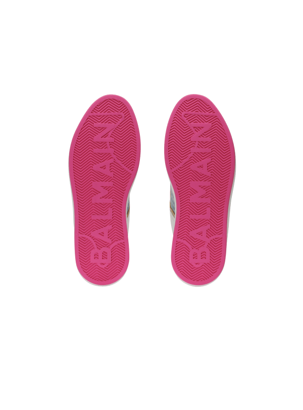 Balmain Paris Baskets B-Court En Cuir Et Denim Blanc - Femme